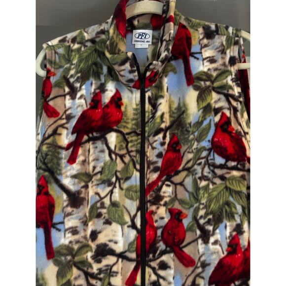 Womens Vintage PFI Fashions Red Cardinal Bird Nature Forest Fleece  Vest XL - Picture 3 of 9